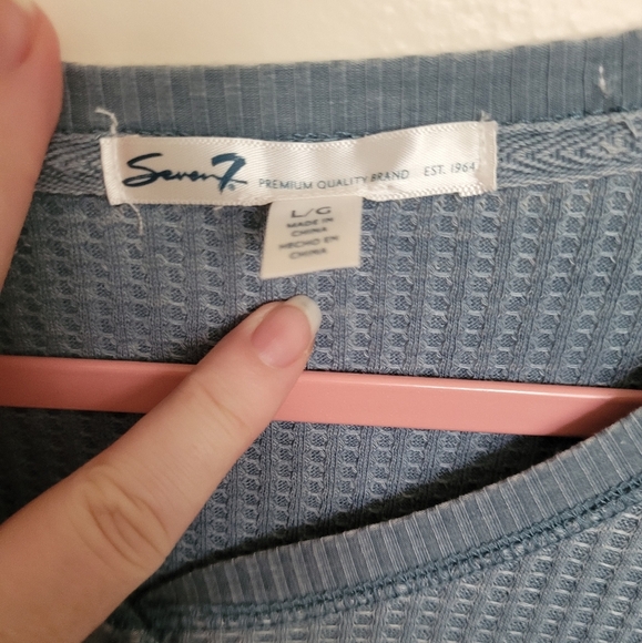 Seven7 Premium High Low Blue Gray Button Down Waffle Knit Henleys Size Large - Picture 10 of 16